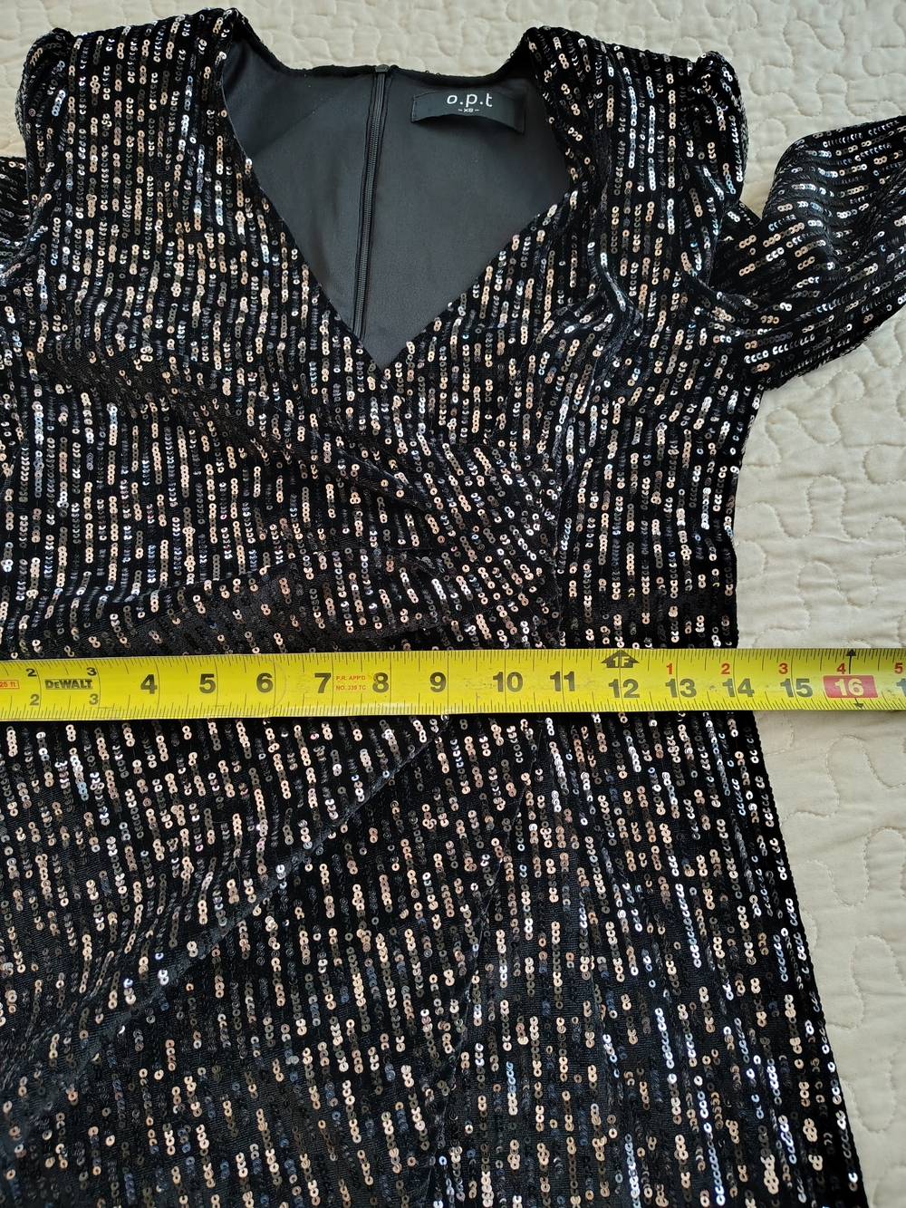 o.p.t Black Sequin Mini Dress Long Sleeve Wrap Front V-Neck Size XS - Picture 6 of 11